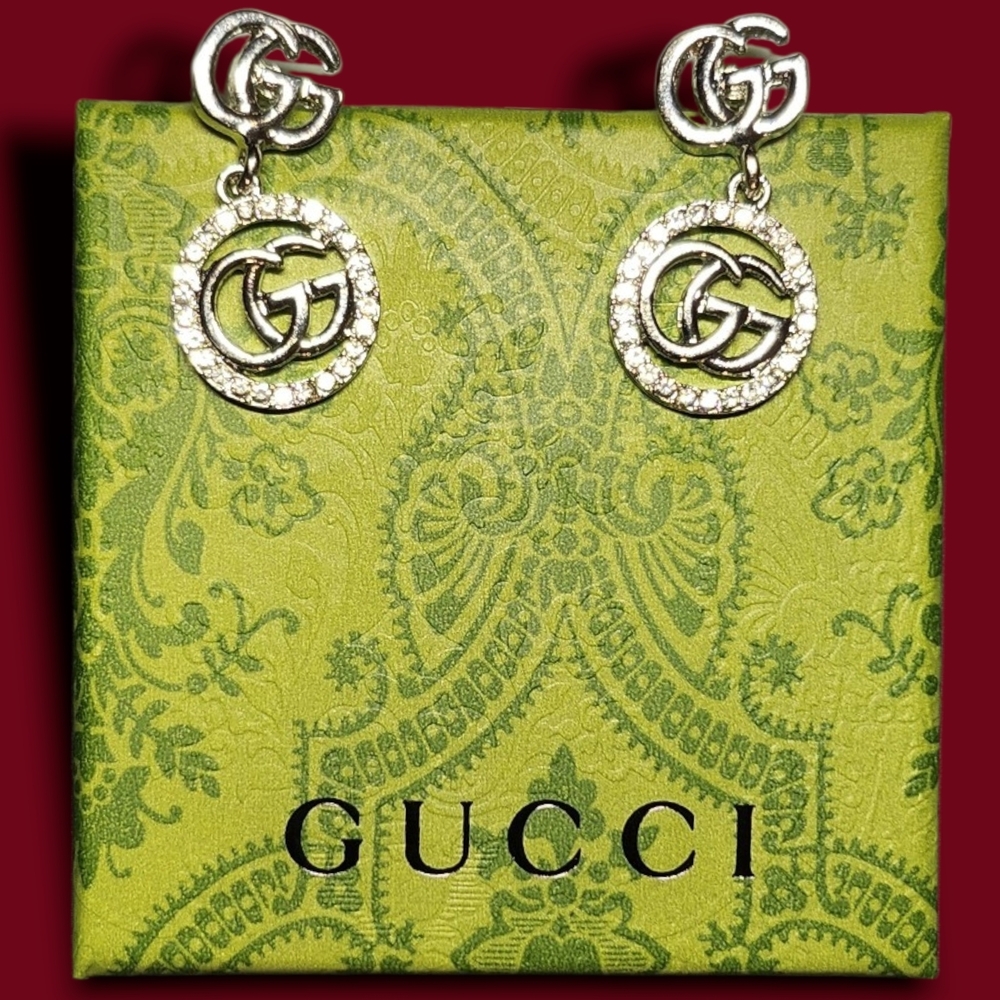 Silver Drop Stud Crystal Earrings - image 1